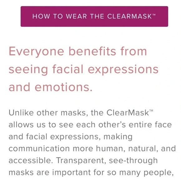 Transparent Face Mask by Clearmask EZ-Adjuster Box of 24- Multiple Available! - Picture 11 of 14